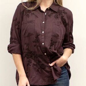 NWT Kyla Seo Caite Jo Shirt Top Embroidered SMALL 100% Cotton Maroon Oxblood